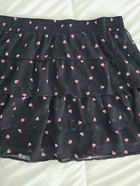Black Mini Skirt with Pink Heart Print